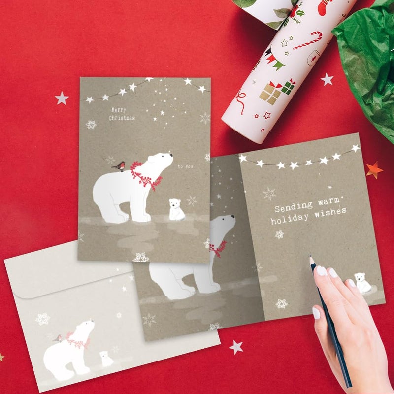 Tree-Free Greetings Holiday Greeting Cards, Polar Bear Merry Christmas, Vintage Brown Recycled Paper, Boxed Note Card Set, 10-Pack (HB93300) - Image 2